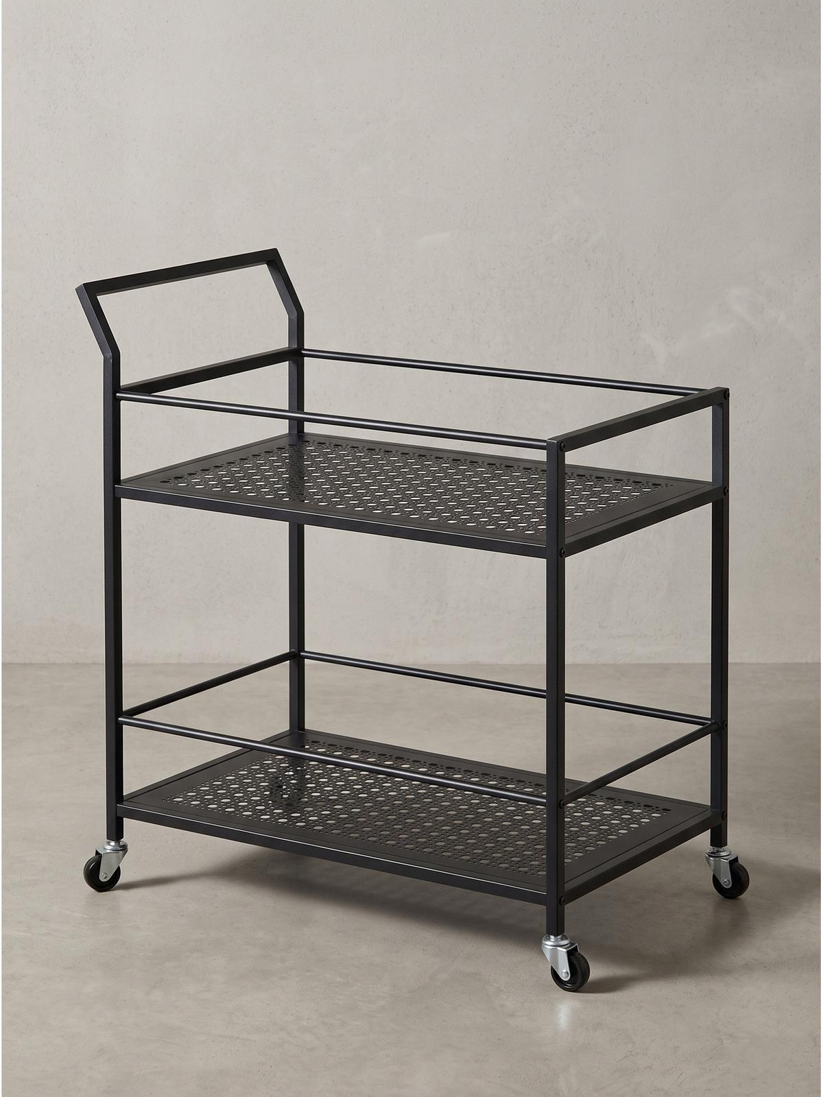 SERVIERWAGEN ALCUDIA, Eisen, mit Ablagen, mit Gitterstruktur, Schwarz, 79 x 45 x 83 cm - Schwarz, Metall (79/83/45cm) - KADIMA DESIGN