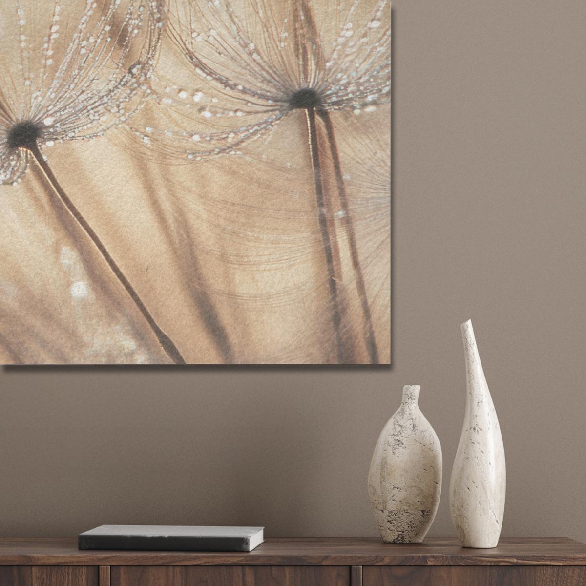 AKUSTIKBILD Löwenzahn - Abstrakt - Natur - Beige Wandbild Wohnzimmer 100x70 cm - Braun, Kunststoff (100/70/0.9cm) - MuchoWow