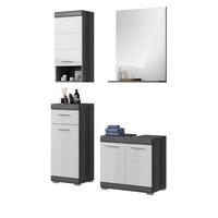 BADMÖBEL-SET weiß Hochglanz, grau 4-teilig 112 cm, Komplettset mit 7 Fächern - Weiß Hochglanz/Grau, Holzwerkstoff (112/191/34cm) - Inn.Furn