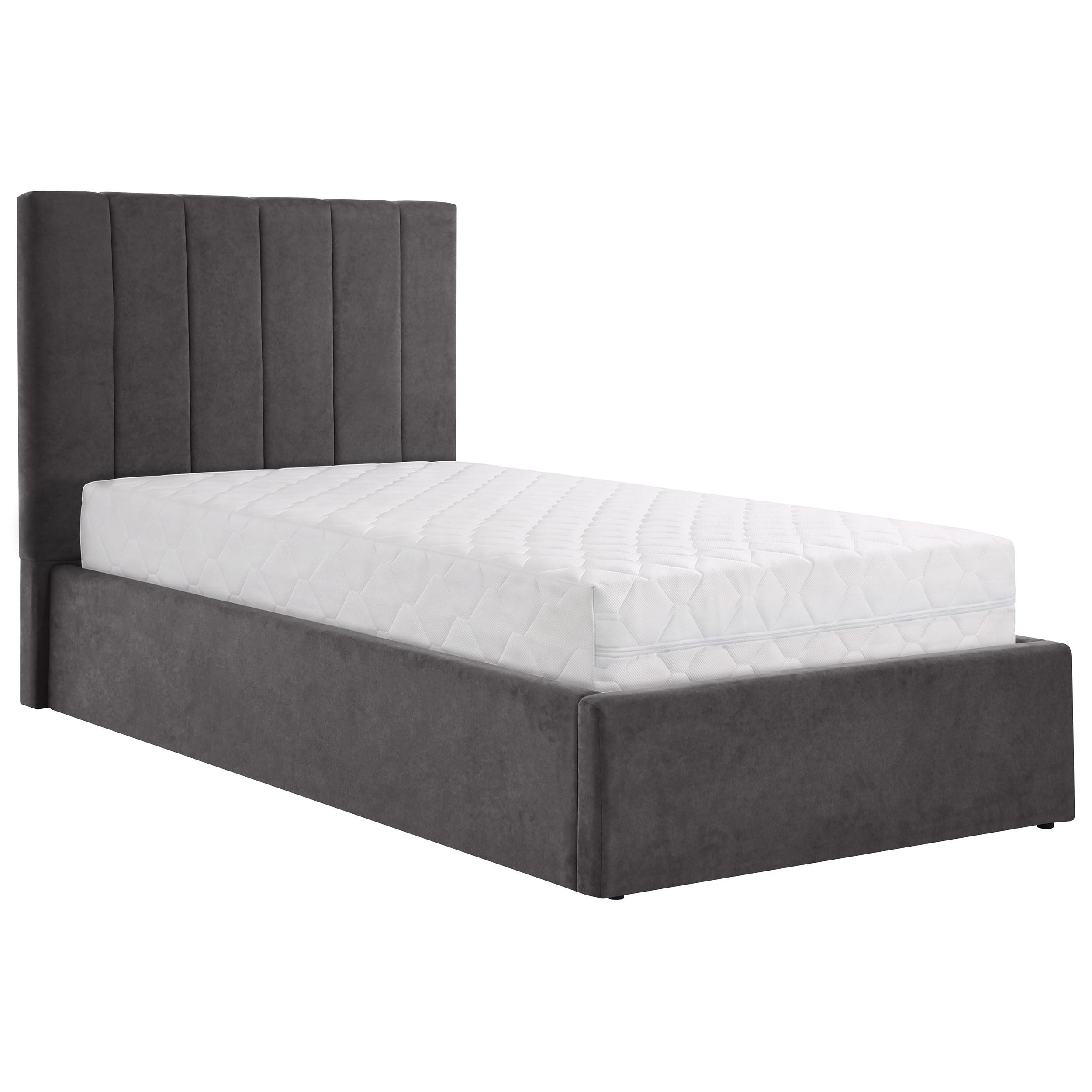 POLSTERBETT Melvio Einzelbett 90x200 cm mit Bettkasten und und Taschenfedernmatratze 26 cm, Dunkelgrau - Dunkelgrau, Textil (90/200cm) - Beautysofa