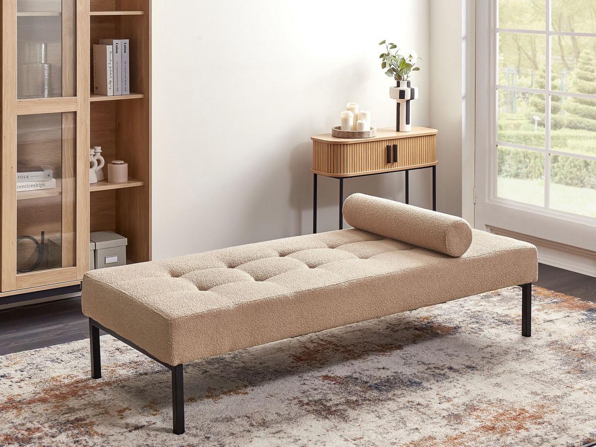 CHAISELONGUE Bouclé Beige Chinon - Beige/Schwarz, Textil (178/41/73cm) - Beliani