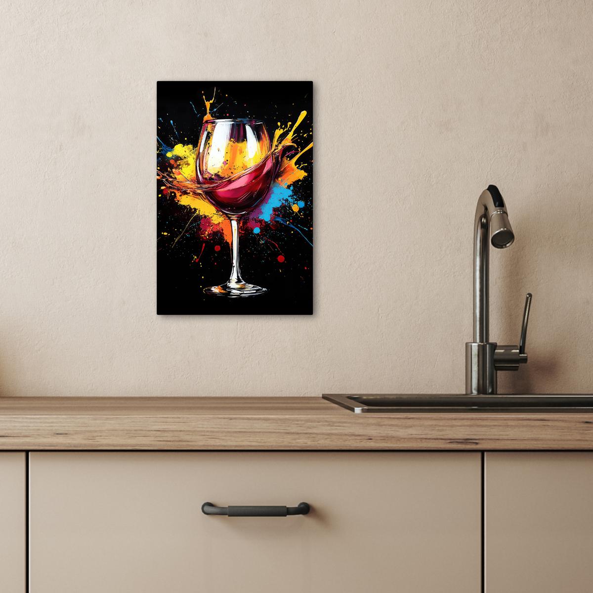 LEINWANDBILD Wein - Glas - Graffiti - Getränk - Rot - Farbe Deko Wohnzimmer 20x30 cm - Weinrot, Textil (20/30cm) - MuchoWow