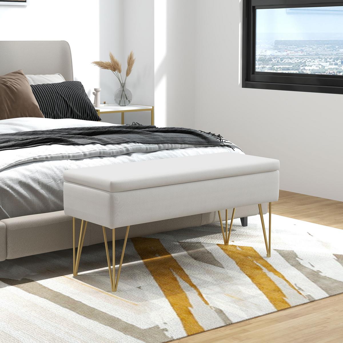 TRUHENBANK - Creme, Holzwerkstoff (40/49/100cm) - HOMCOM