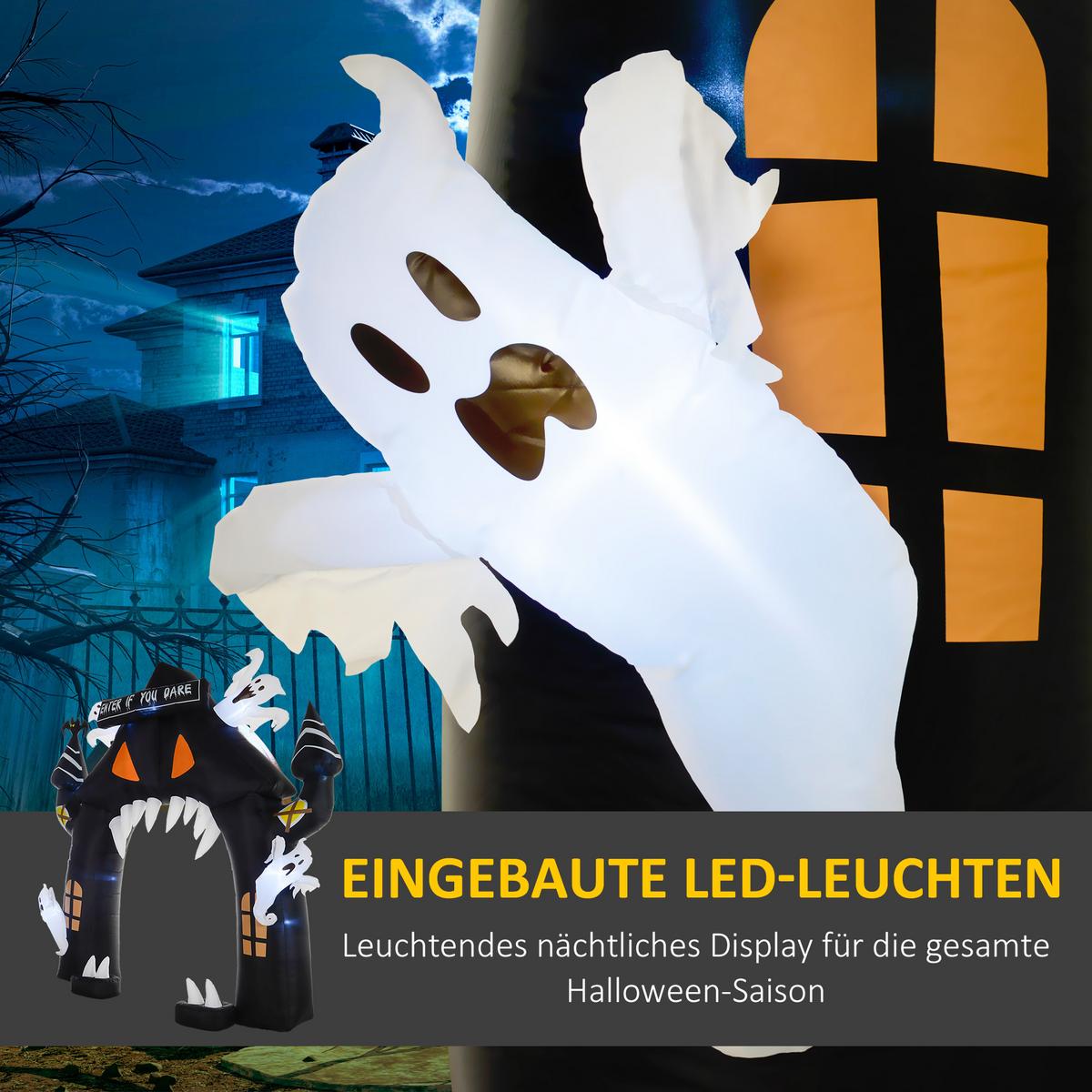 HALLOWEEN aufblasbarer Bogen, 300 cm Große Halloween-Deko mit LED-Beleuchtung - Schwarz, Kunststoff (76/300/300cm) - Outsunny