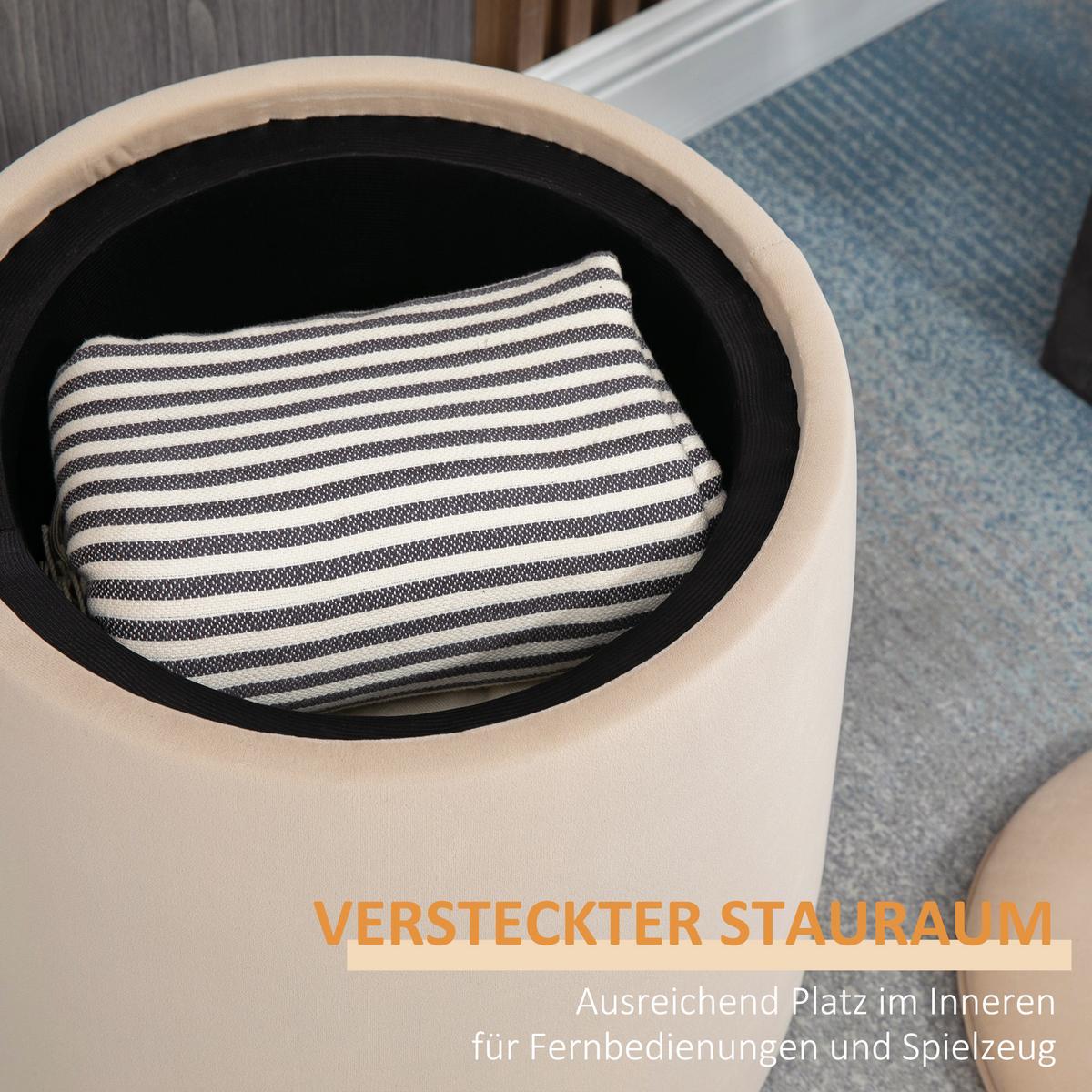 2-IN-1 Ottomane Sitzhocker inklusive Stauraum, abnehmbaren Deckel in Samtoptik - Beige/Braun, Holz/Kunststoff (44/47.5/44cm) - HOMCOM