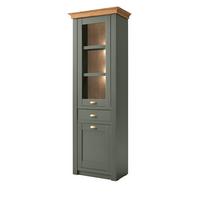 VITRINE grün, Wotan Eiche 68 x 207 cm, Vitrinenschrank im Landhaus-Stil - Dunkelgrün/Messingfarben, Glas/Holzwerkstoff (68/207/45cm) - Furn.Design