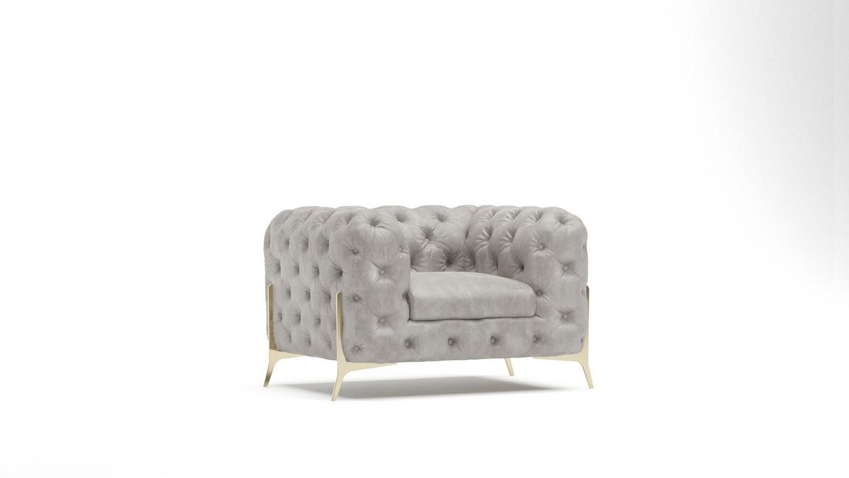 CHESTERFIELD-SESSEL Vertex Grau Samt - Goldfarben/Grau, Holz/Textil (125/75/100cm) - S-Style Möbel