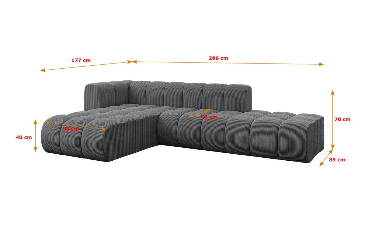 ECKSOFA modulares Sofa Zuvon-L1 - 296x177x70 cm Dunkelgrau - Dunkelgrau, Holzwerkstoff/Textil (296/177cm) - ALTDECOR