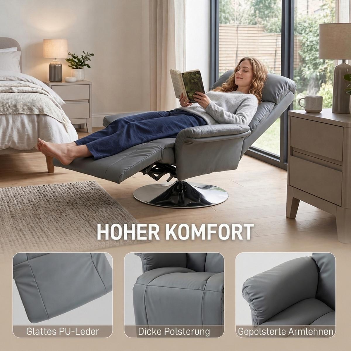 FERNSEHSESSEL Kunstleder Grau - Grau, Kunststoff (78/109/80cm) - HOMCOM