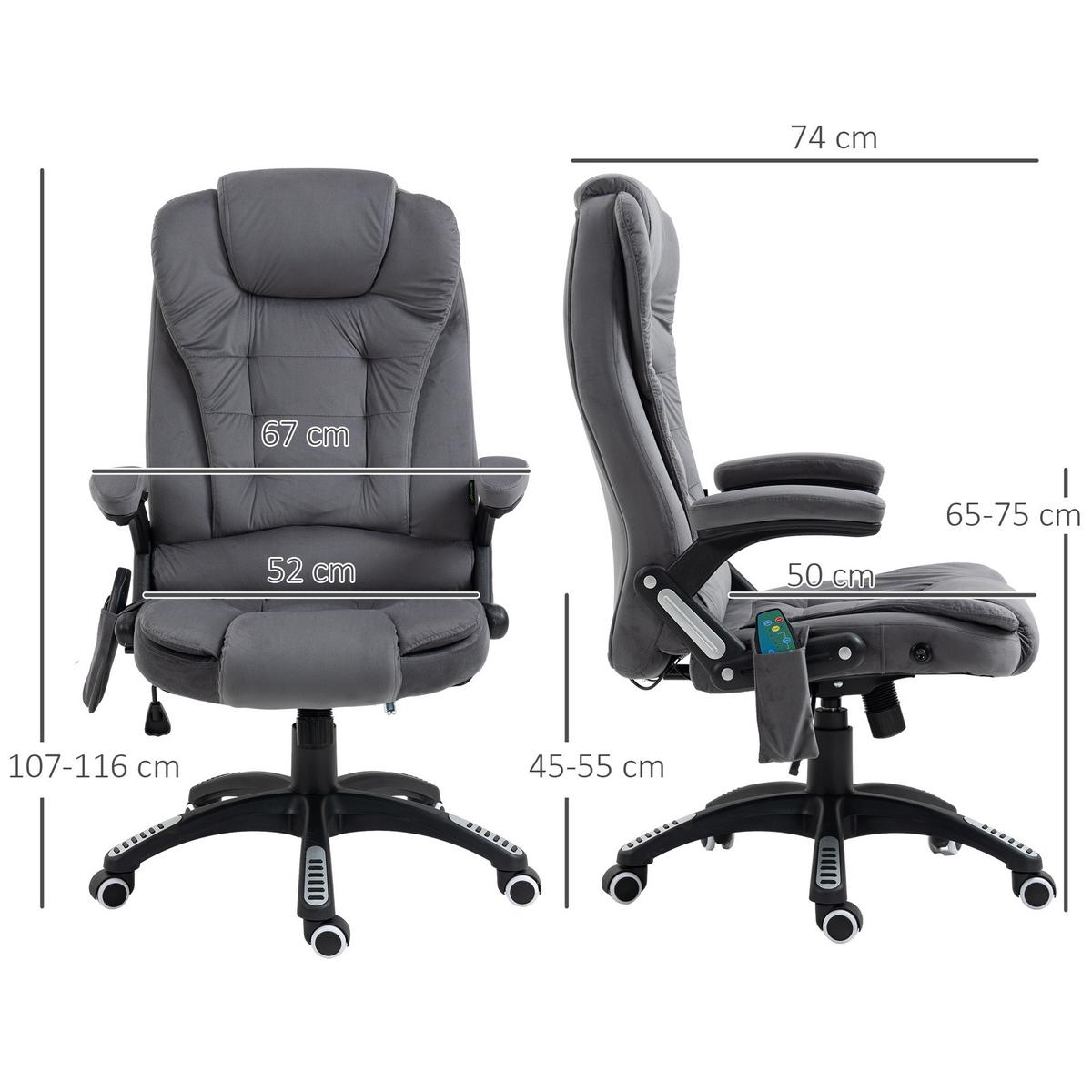 MASSAGE-BÜROSTUHL mit Wippfunktion, Schreibtischstuhl mit Heizfunktion, Grau - Dunkelgrau/Schwarz, Kunststoff/Textil (74/116/67cm) - Vinsetto