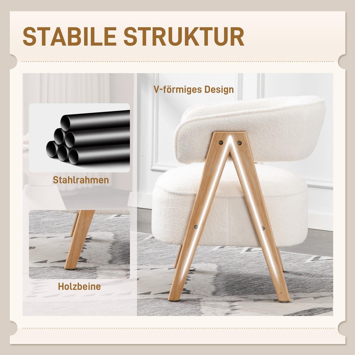 SESSEL gepolsterter Loungesessel mit Armlehnen, Fleece-Optik, Weiß - Weiß/Naturfarben, Holz/Textil (64/71/70cm) - HOMCOM
