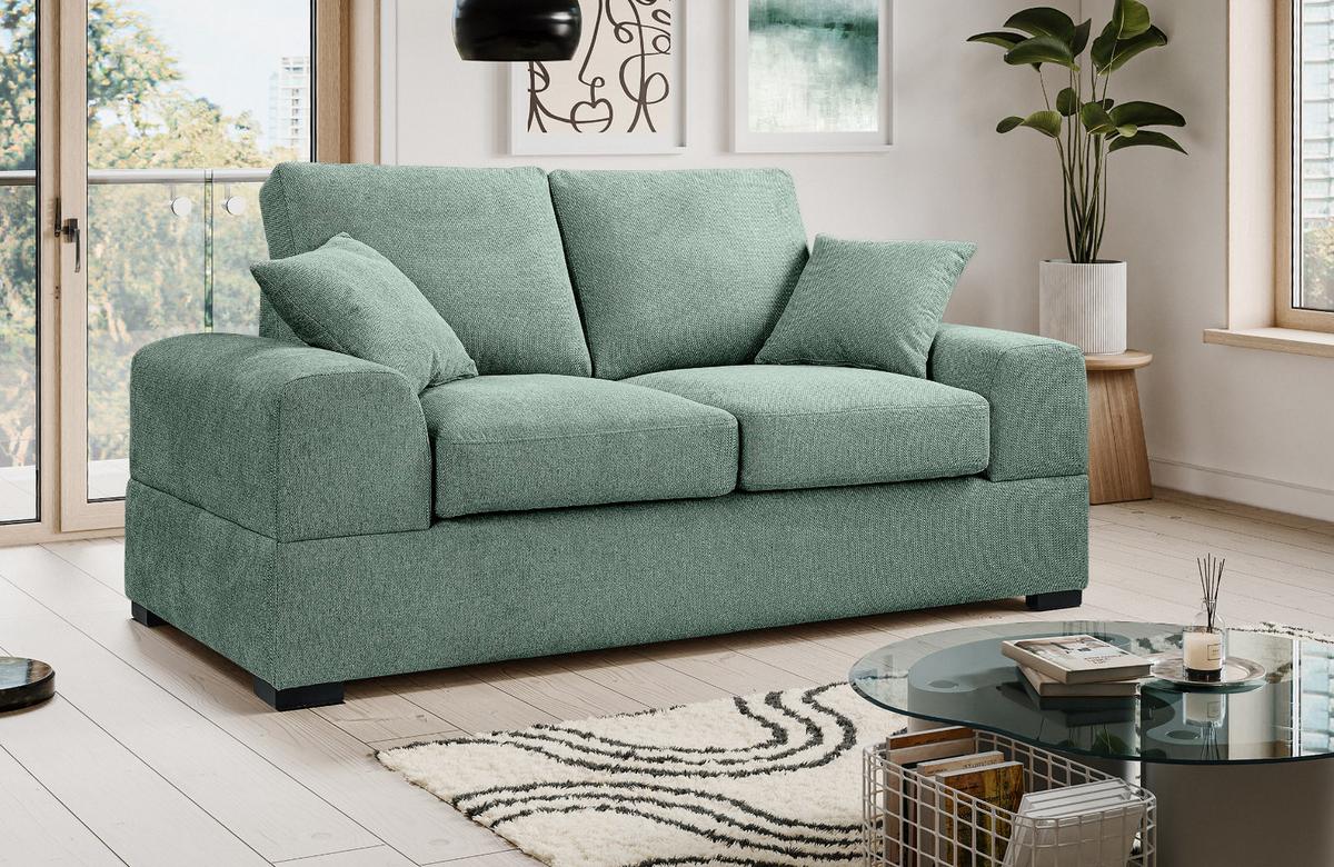 SOFA petrol Strukturstoff, Couch 2-Sitzer 182 cm mit Premium Kaltschaum - Petrol/Schwarz, Holz/Textil (182/90/93cm) - Inn.Furn