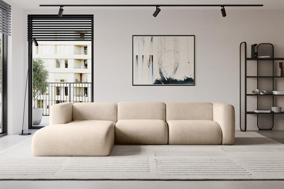 ECKSOFA Ottomane Links MIRA-L2 318x179x89 Beige Velours - Greige/Beige, Holzwerkstoff/Kunststoff (318/179cm) - ALTDECOR
