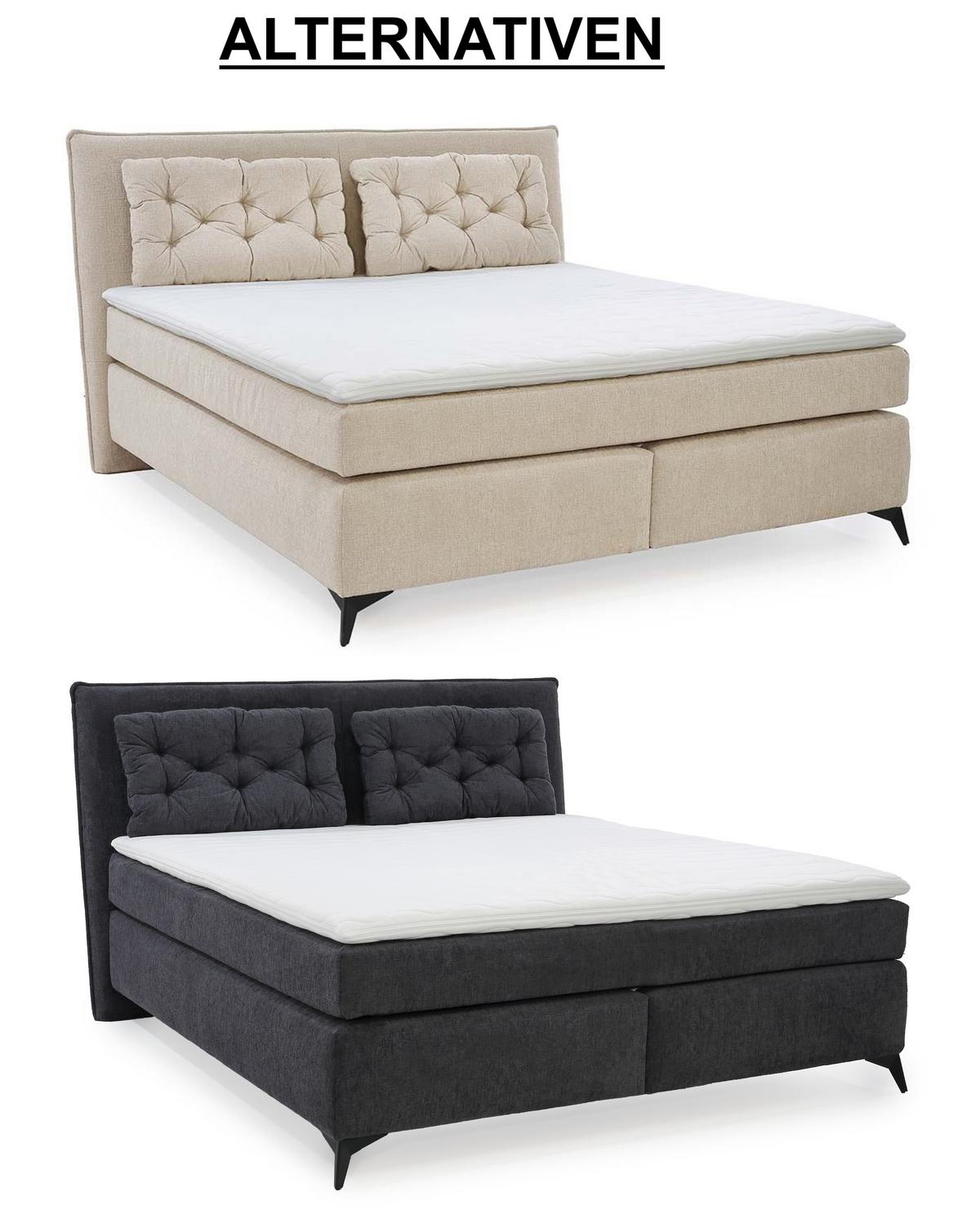 BOXSPRINGBETT 180x200 cm mit Bonell-Wende-Federkernmatratzen H2/H3, Bonell-Federkernpolsterung, PU-Schaum-Topper, 2 Kissen, Chenille Anthrazit / 20031 - Anthrazit/Schwarz, Textil/Metall (180/200cm) - luma-home