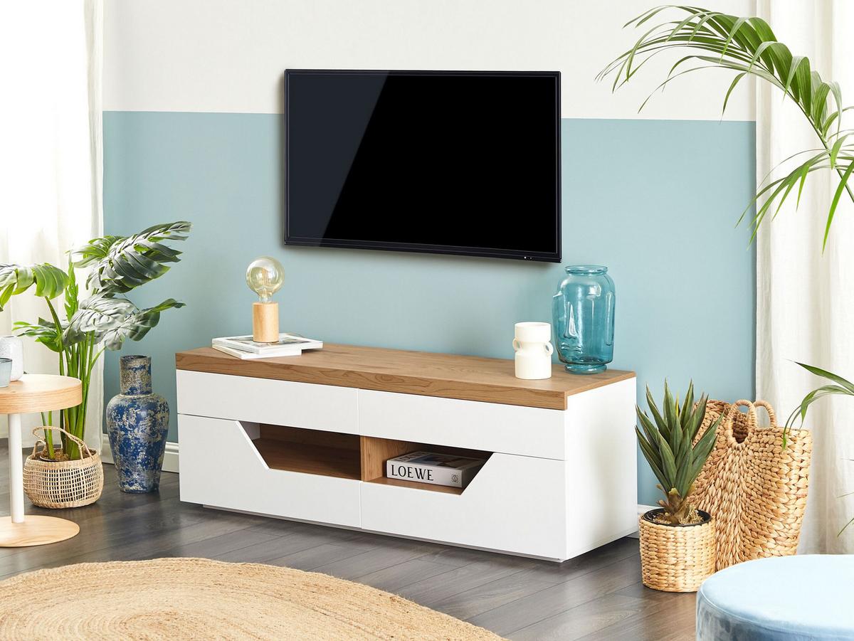 TV-MÖBEL Weiß, Hellbraun CHEVAL 40/140/50 cm - Weiß, Holzwerkstoff (140/50/40cm) - Beliani