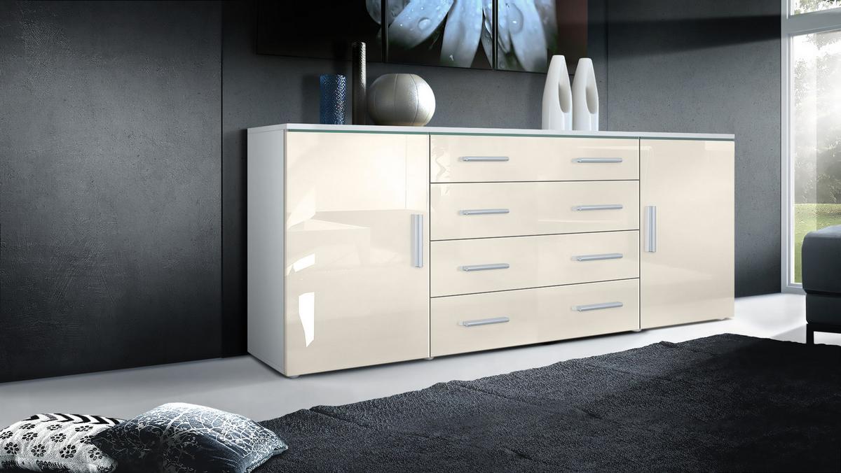 SIDEBOARD Verona Creme Hochglanz - Creme, Holzwerkstoff (166/72/35cm) - Vladon