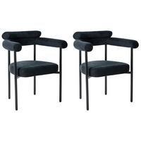 ESSZIMMERSTUHL 2er Set Stoff Schwarz Lyney - Schwarz, Textil (70/83/59cm) - Beliani