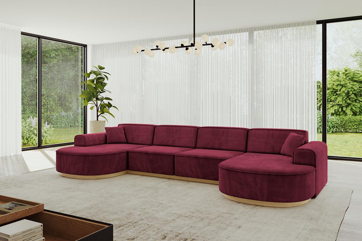WOHNLANDSCHAFT MARI-U2-v2 - 388x171x83 cm Bordeaux Velours - Bordeaux, Holzwerkstoff/Textil (388/83/171cm) - ALTDECOR