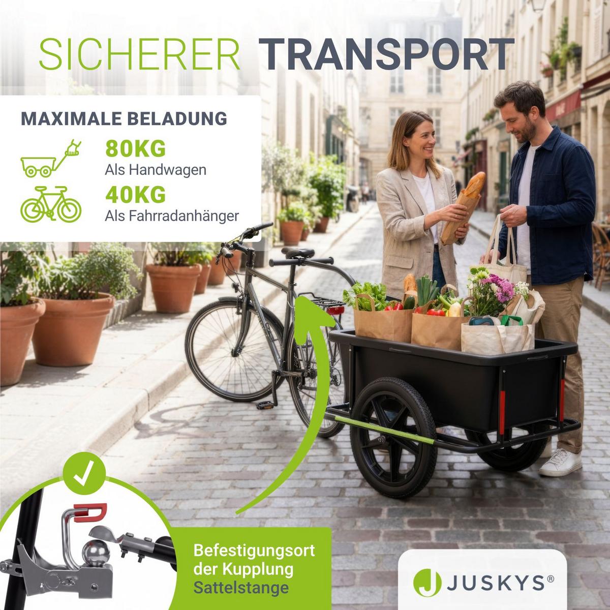 FAHRRADANHÄNGER 90 Liter - Schwarz, Kunststoff (66/94/166cm) - Juskys