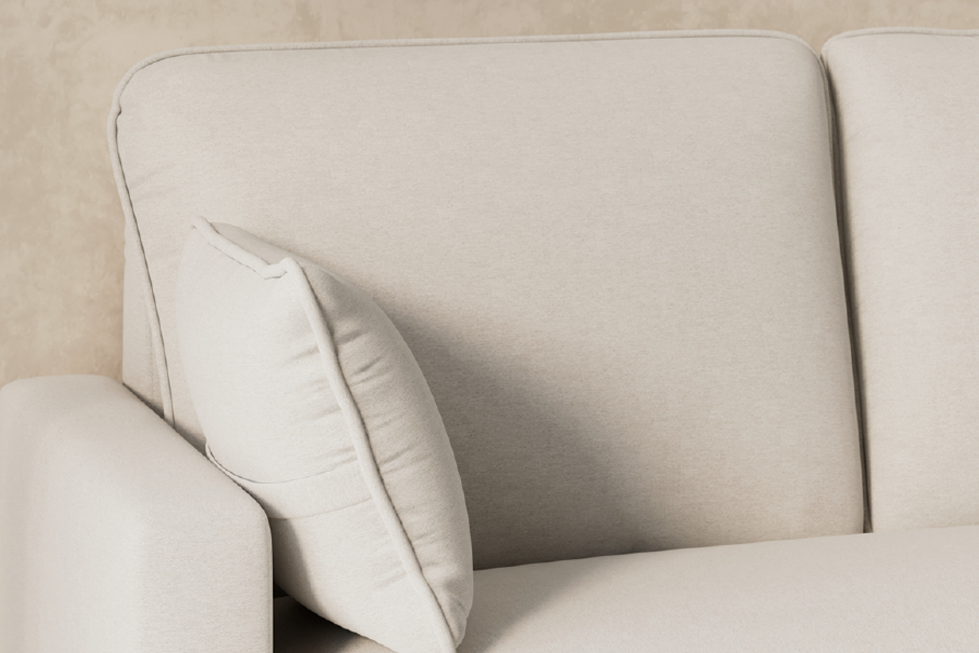 Ecksofa Hellgrau Webstoff mit Armlehnen inkl. Kissen und Hocker Innenleben Schaumstoff Wellenunterfederung