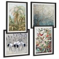 BILDER SET 4er Set - 50x50 cm & 40x60 cm Schwarzer Rahmen - Tropische Pflanzen, Vögel, Natur - Schwarz, Kunststoff (50/50cm) - TULUP