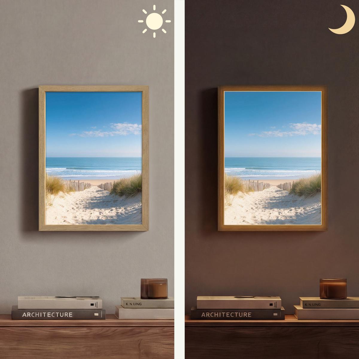 WANDLEUCHTE MIT AKKU Strand - Meer - Düne - Sand - Sommer 30x40 cm - Sandfarben, Holzwerkstoff (30/40/8cm) - OnlyWow