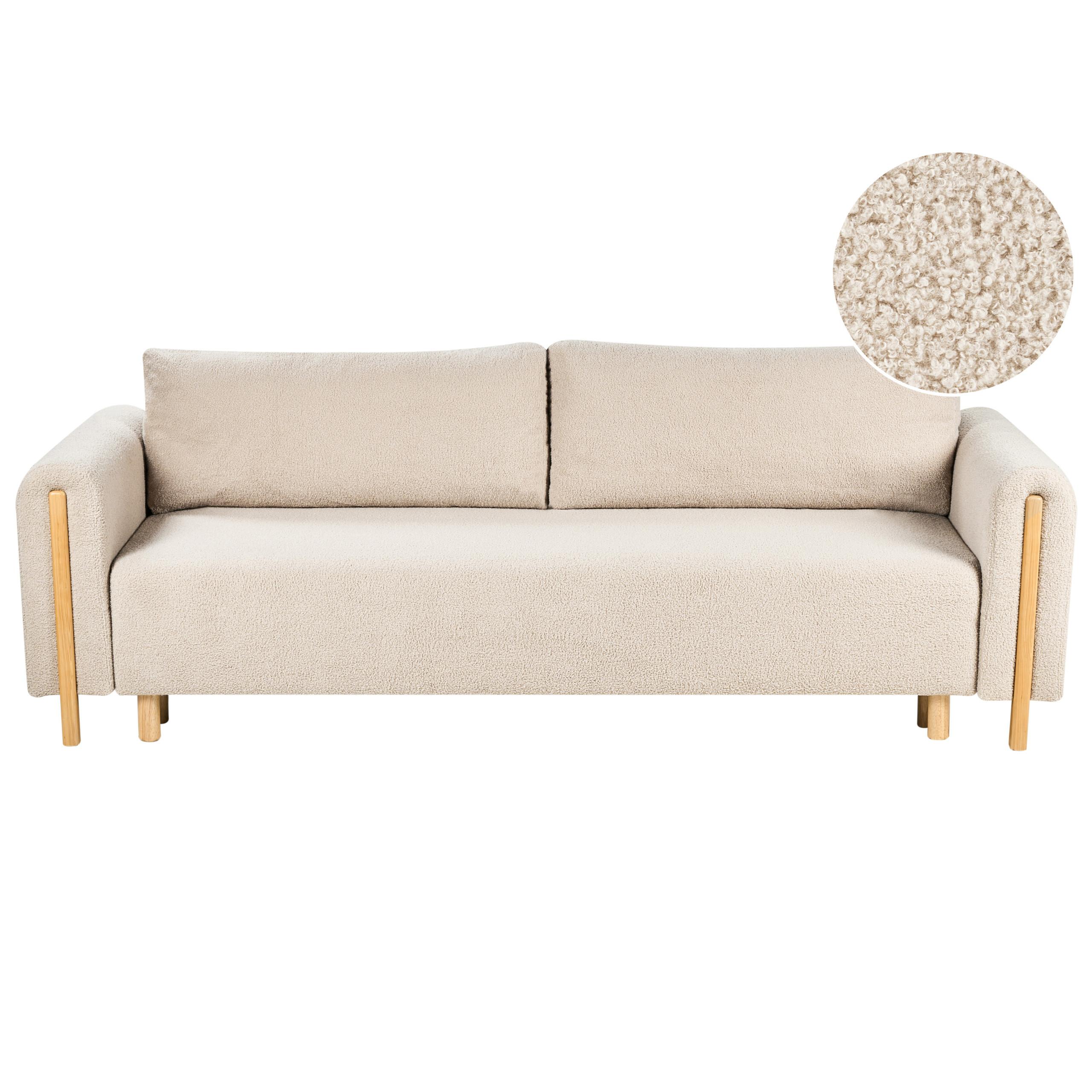 SCHLAFSOFA 3-Sitzer Bouclé Hellbeige mit Stauraum Kvam - Hellbraun, Textil (242/85/99cm) - Beliani