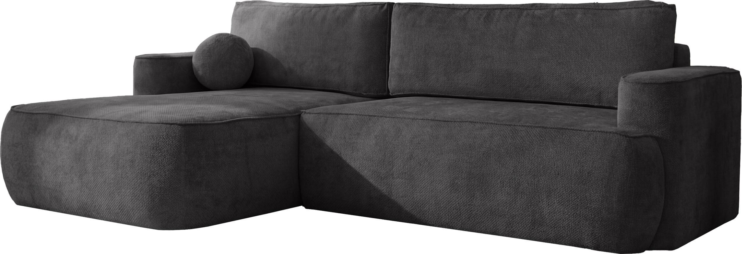 ECKSOFA Marion mit Schlaffunktion & Bettkasten in Chenille Graphit, Schwarz, Links 267/154/83 cm - Graphitfarben/Schwarz, Kunststoff/Textil (267/154cm) - WFL GROUP