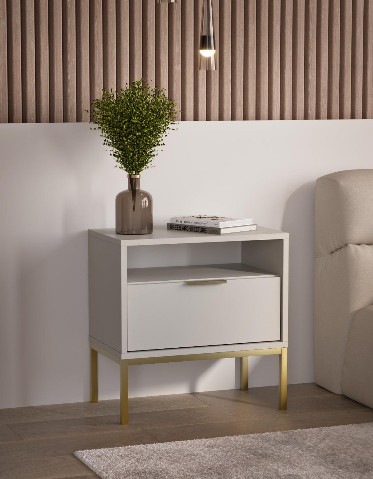 NACHTSCHRANK Austin 33/56,4/55 cm - Kaschmir/Goldfarben, Holzwerkstoff (33/56/55cm) - RAUMHIRSCH FURNITURE