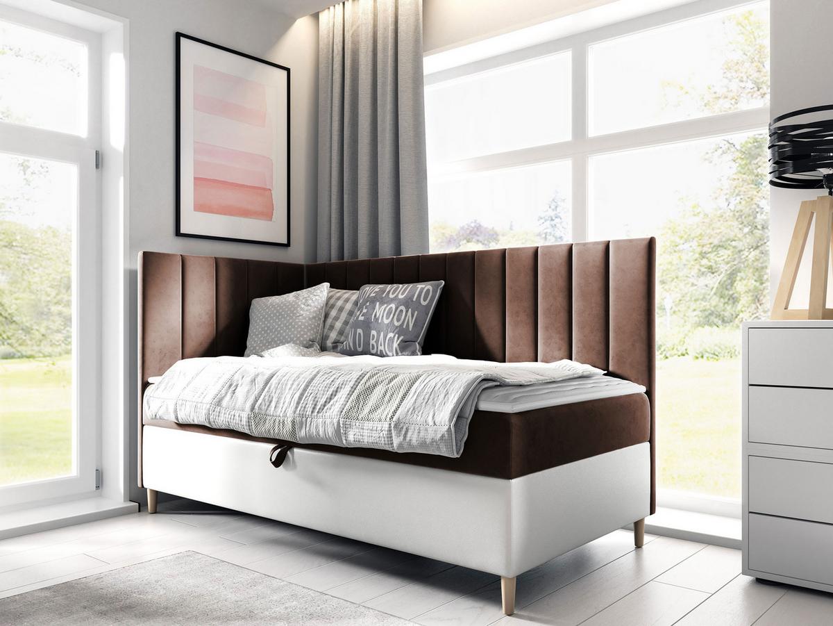 BOXBETT Maja Junior 3, Seite zum Öffnen des Bettkastens: Links - H3 - Weiß/Braun, Holz (90/200cm) - MIRJAN24