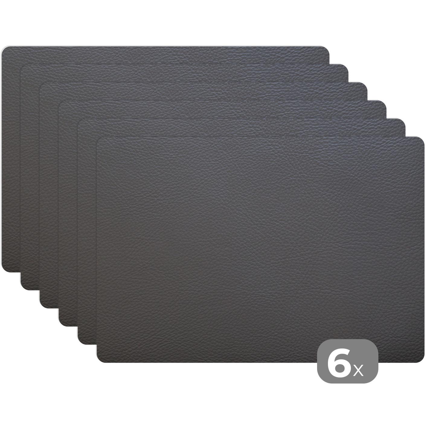 PLATZSETS 6er-Set Leder - Strukturiert - Leder-Optik - Grau Tischuntersetzer 45x30 cm - Mokka, Kunststoff (0.3/45/30cm) - MuchoWow