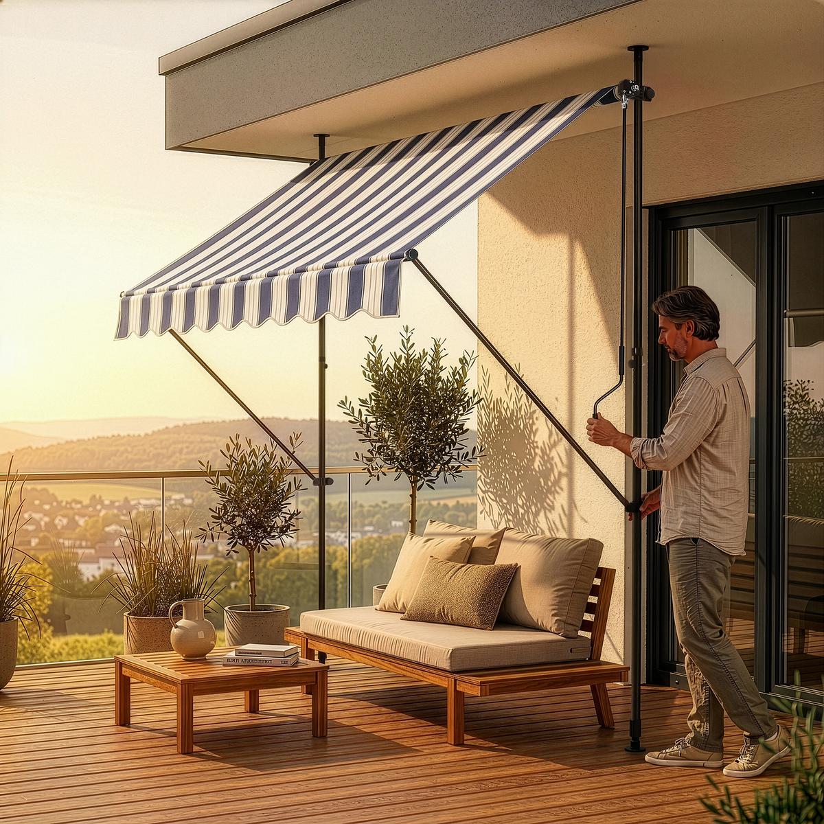 KLEMMMARKISE Stem - Dunkelblau/Weiß, Textil/Metall (200/309/120cm) - pro.tec