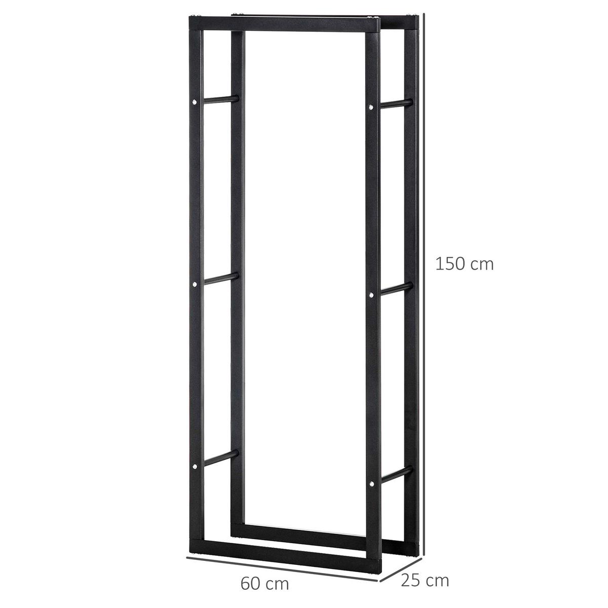 KAMINHOLZREGAL, Stahl, Schwarz, 60L x 25B x 150H cm - Schwarz, Metall (25/150/60cm) - HOMCOM