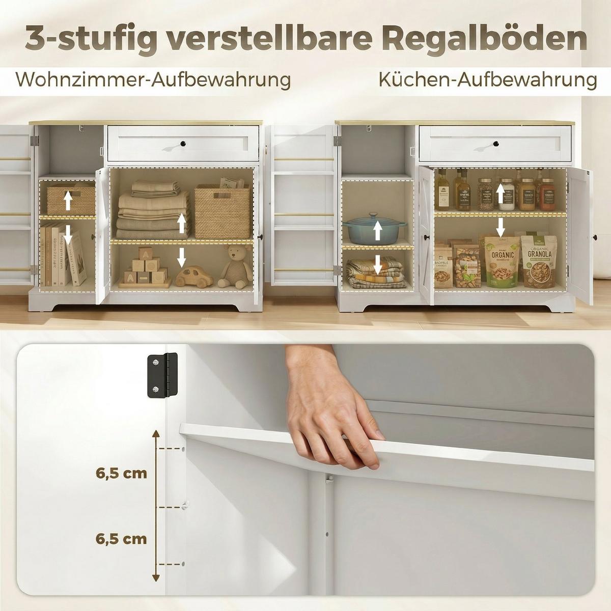 SIDEBOARD MDF Weiß - Schwarz/Weiß, Holzwerkstoff/Metall (40/81/100cm) - HOMCOM