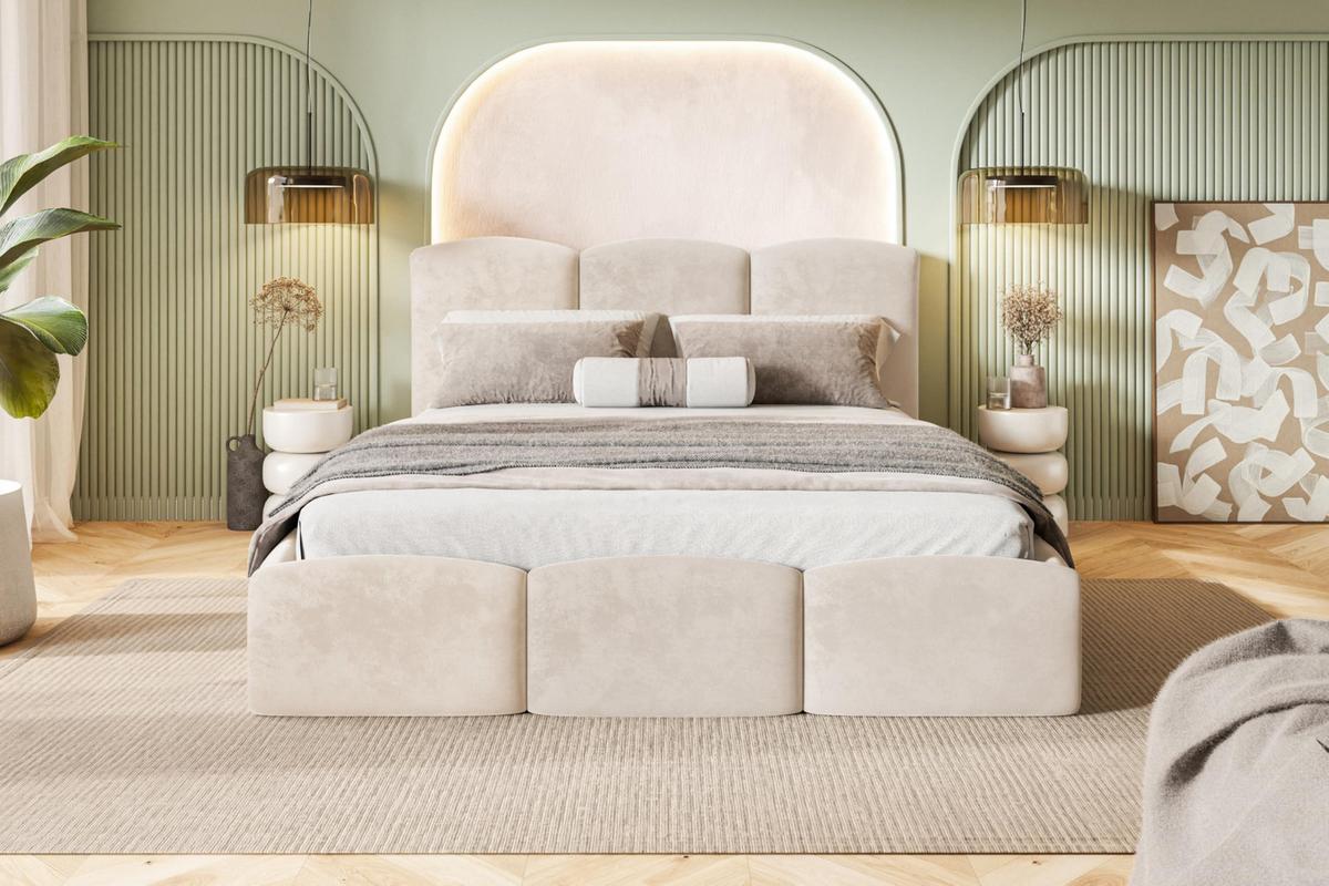 BETT 90x200 - Polsterbett mit Bettkasten und Metallrahmen - Modern Betten - Weicher Jasminstoff - Kollektion Zoya - Beige - Beige, Holz/Textil (90/200cm) - Alpi-Möbel
