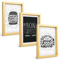 BILDER SET 3er Set - 20x30 cm Goldrahmen - Grafiken, Lebensmittel, kulinarische Slogans - Goldfarben, Kunststoff (20/30cm) - TULUP