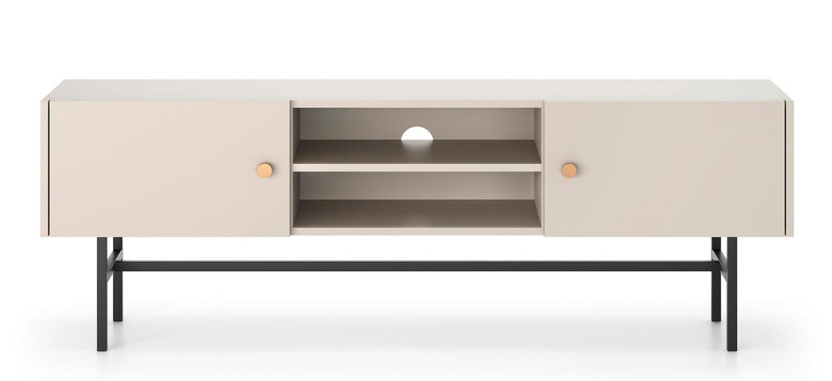 LOWBOARD Dinley 2T Beige 155/52/35 cm – mit schwarzen Beinen im minimalistischen Design - Beige/Schwarz, Holzwerkstoff/Metall (155/52/35cm) - AX Living