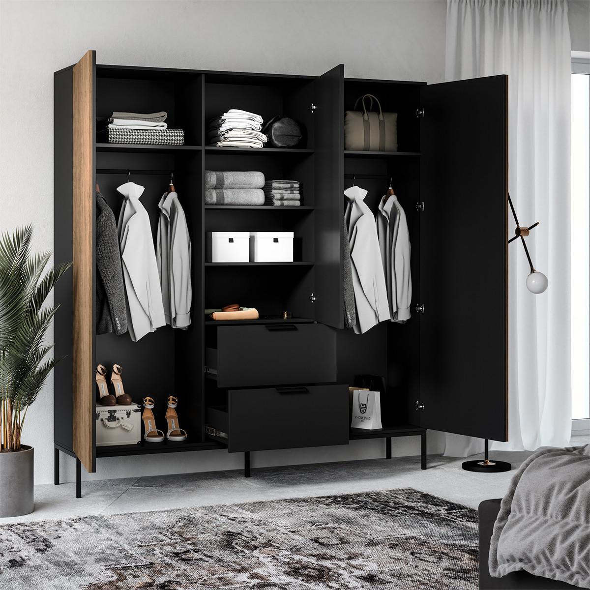 SCHRANK 3 Türen Melchior Schwarz - Schwarz, Holzwerkstoff (100/200/60cm) - Petits-meubles