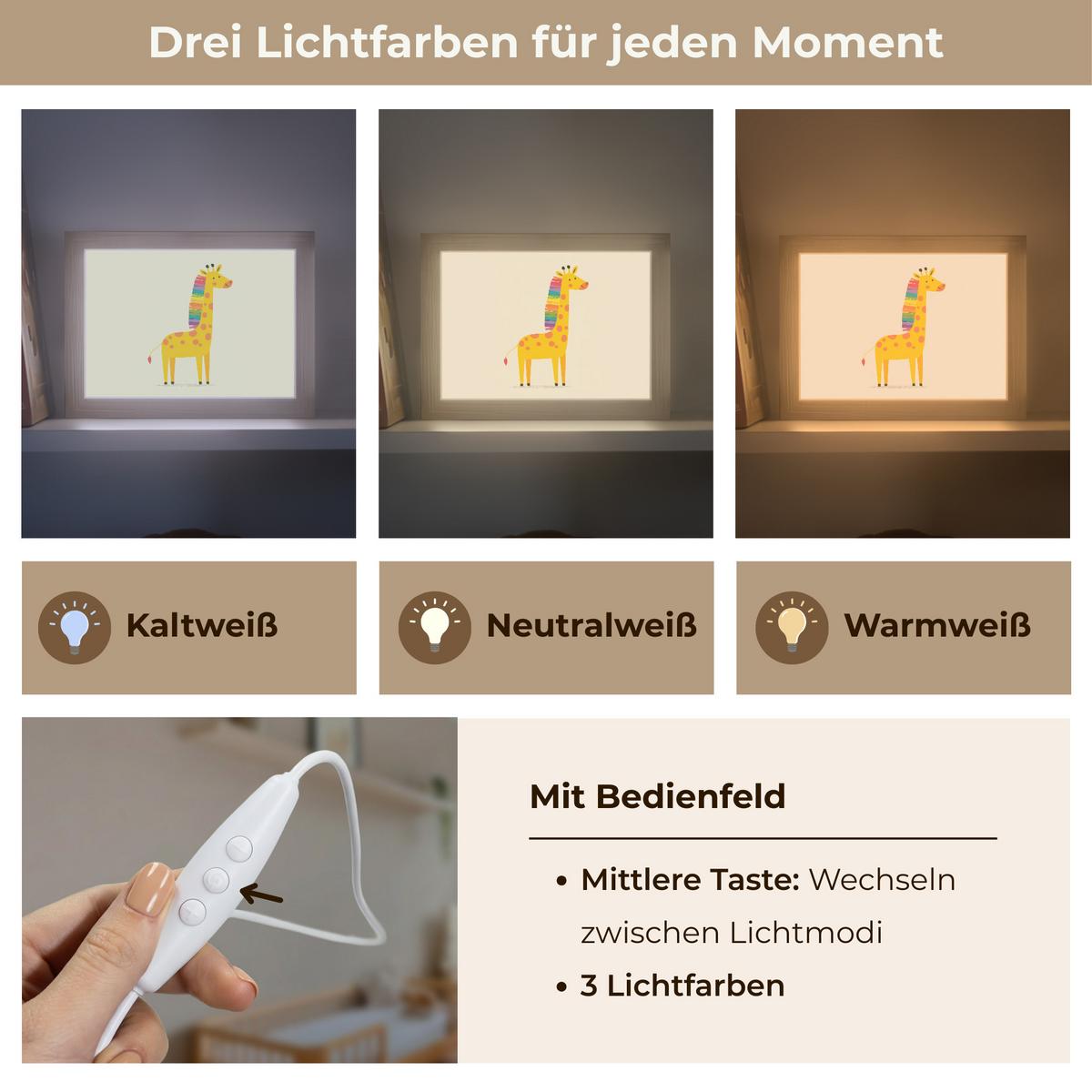 NACHTTISCHLAMPE Giraffe - Regenbogenmähne - Beige 20x15 cm - Beige, Holzwerkstoff (8/20/15cm) - OnlyWow