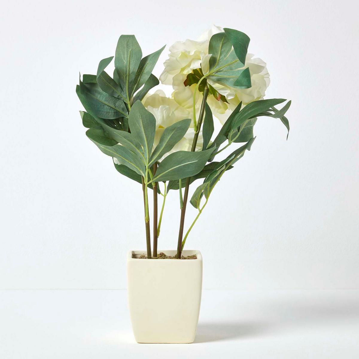 KUNSTBLUME Pfingstrose creme im Deko-Topf, 46 cm - Creme, Kunststoff (46cm) - Homescapes
