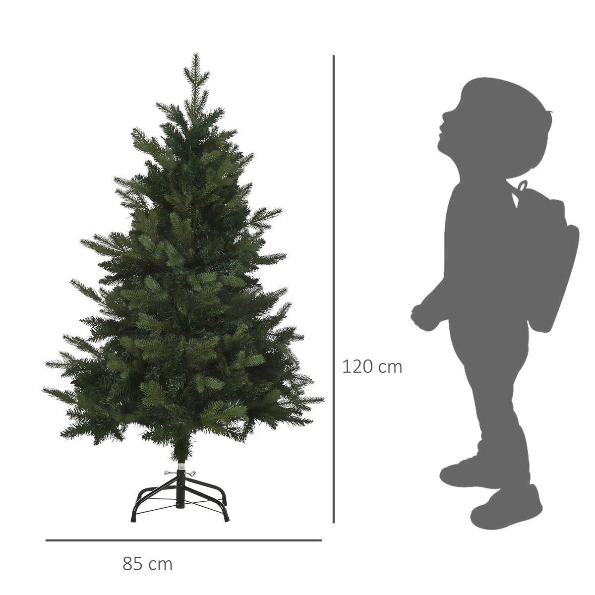 WEIHNACHTSBAUM 1,2 m Christbaum Kunsttanne 657 Zweige Metallfuß PVC Weiß - Grün, Kunststoff (120cm) - HOMCOM