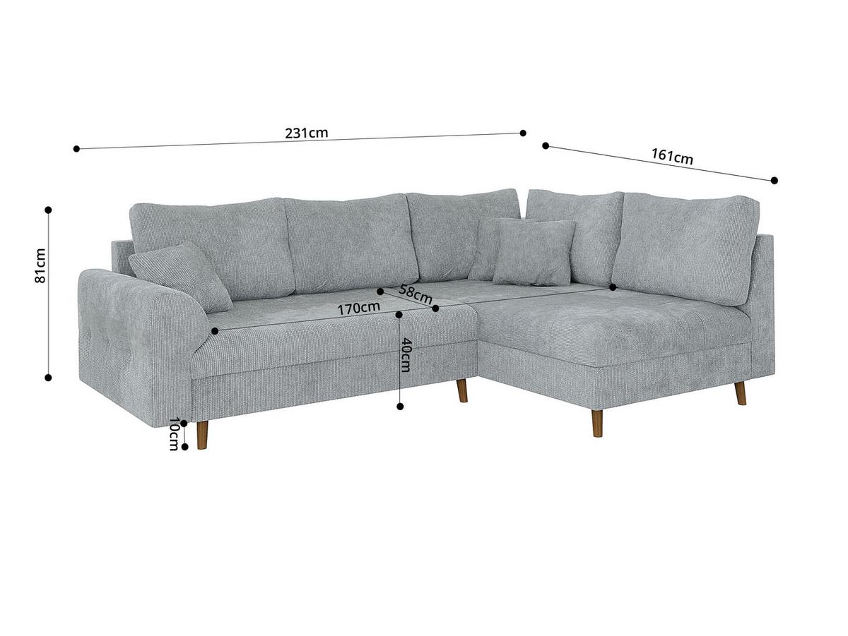 ECKSOFA Sigurd Hellgrau Chenille - Ottomane rechts - Hellgrau/Braun, Holz/Textil (231/161cm) - S-Style Möbel