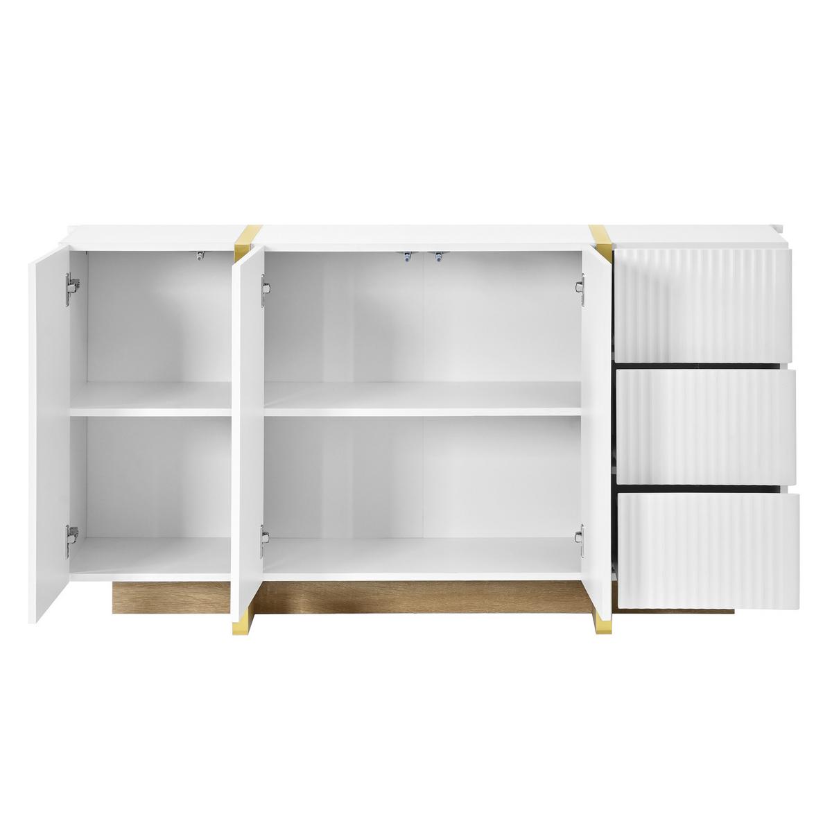 SIDEBOARD Weiß 140cm Rillenfront mit 3 Türen 3 Schubladen & Gold-Details - Weiß, Holzwerkstoff (140/75/36cm) - Urban Meuble
