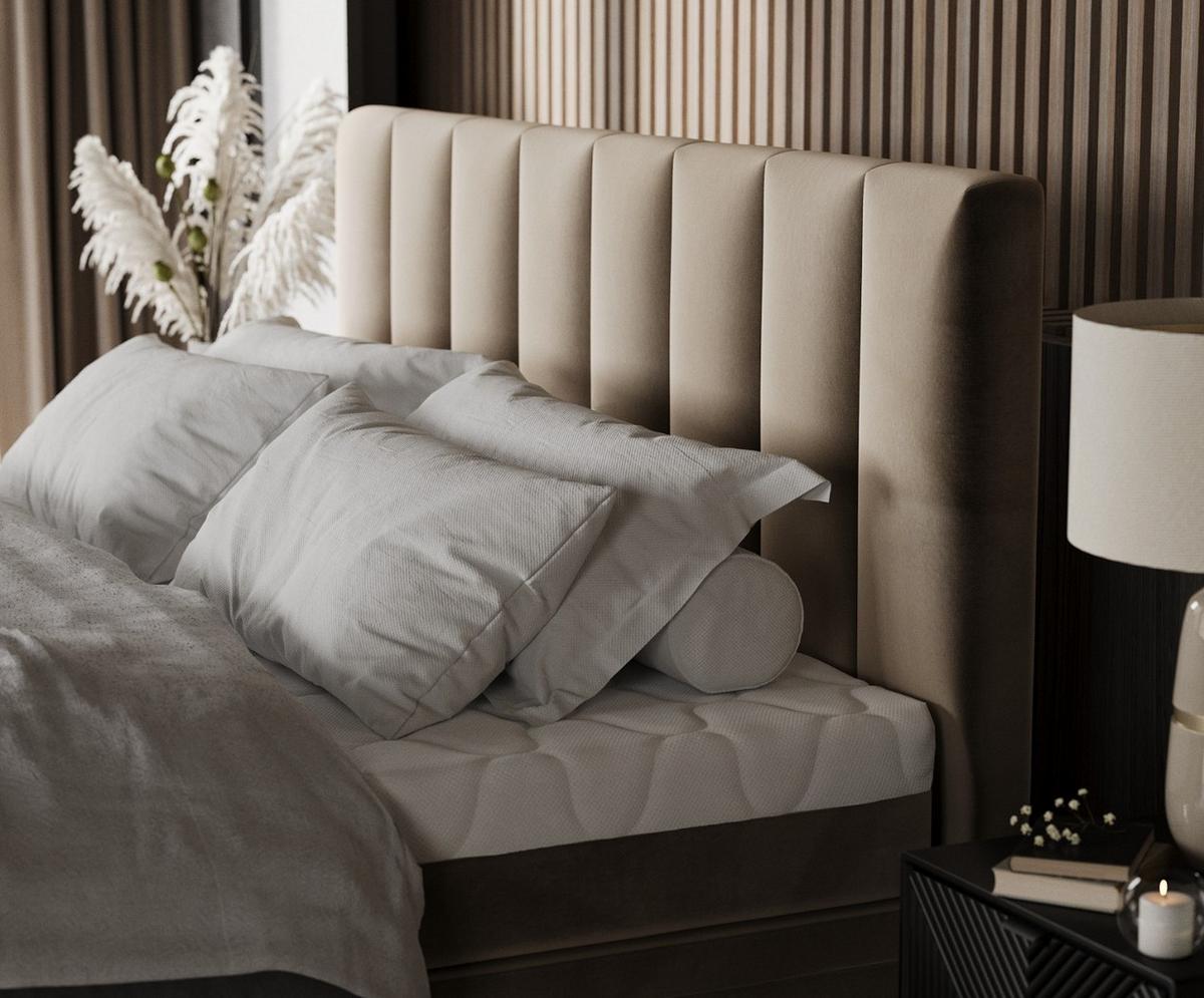 BOXBETT Lume 160/200 cm Taupe im Paros Stoff - Taupe/Schwarz, Holz/Holzwerkstoff (160/200cm) - AltaBeds