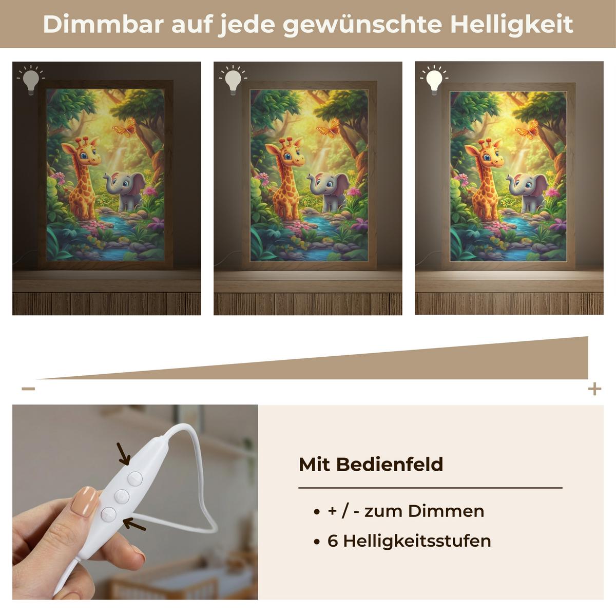NACHTTISCHLAMPE Giraffe - Elefant - Blumen - Dschungel 20x30 cm - Grün, Holzwerkstoff (8/20/30cm) - OnlyWow