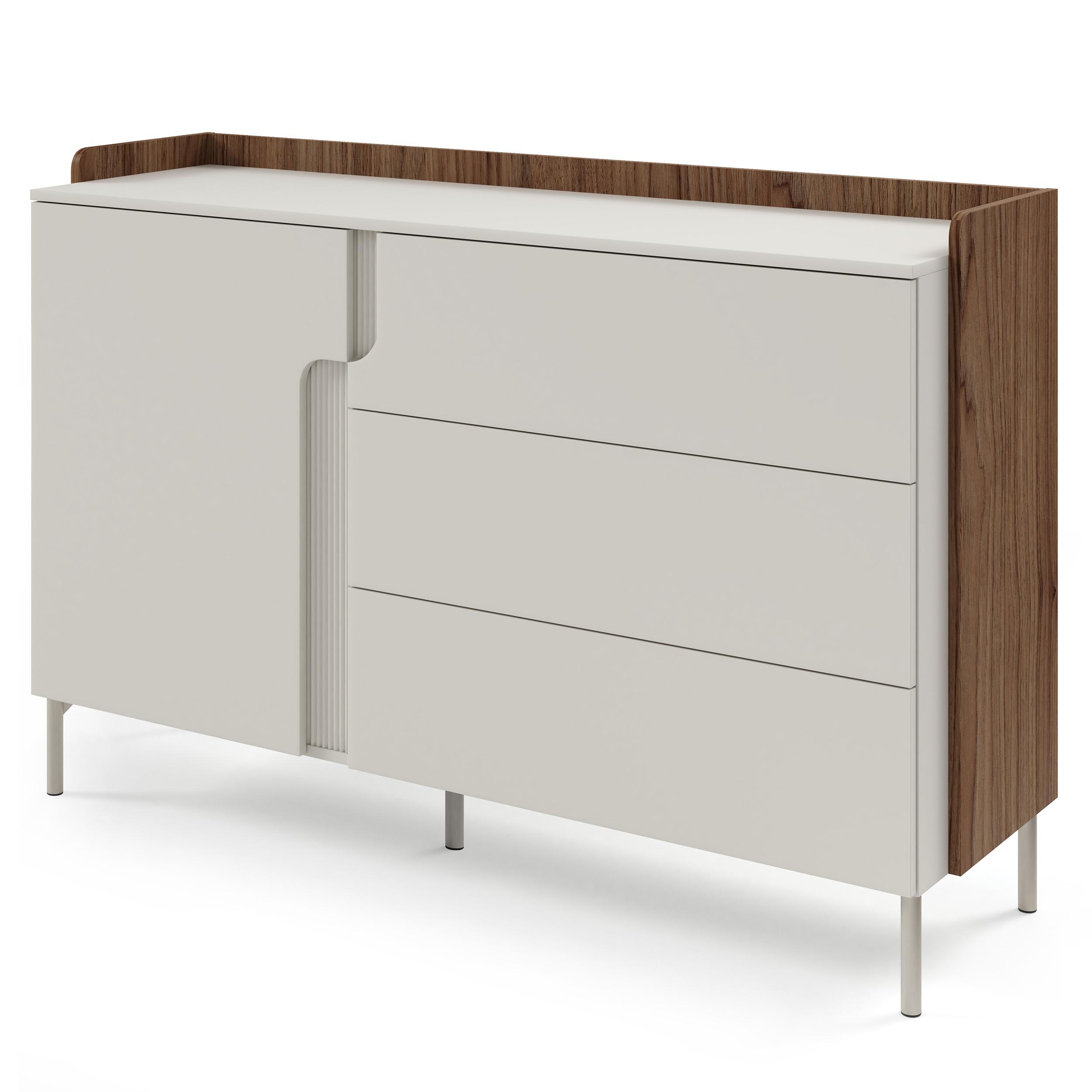 KOMMODE Positivo mit 1 Tür und 3 Schubladen, 140 cm, Alba-Nuss + Kaschmir - Nussbaumfarben, Holzwerkstoff (143/95/42cm) - Beautysofa