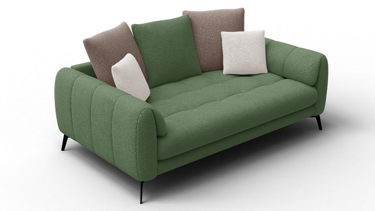 SOFA CALME 2,5-Sitzer, olive und beige - Schwarz/Olivgrün, Holz/Textil (199/92/108cm) - Wozimo
