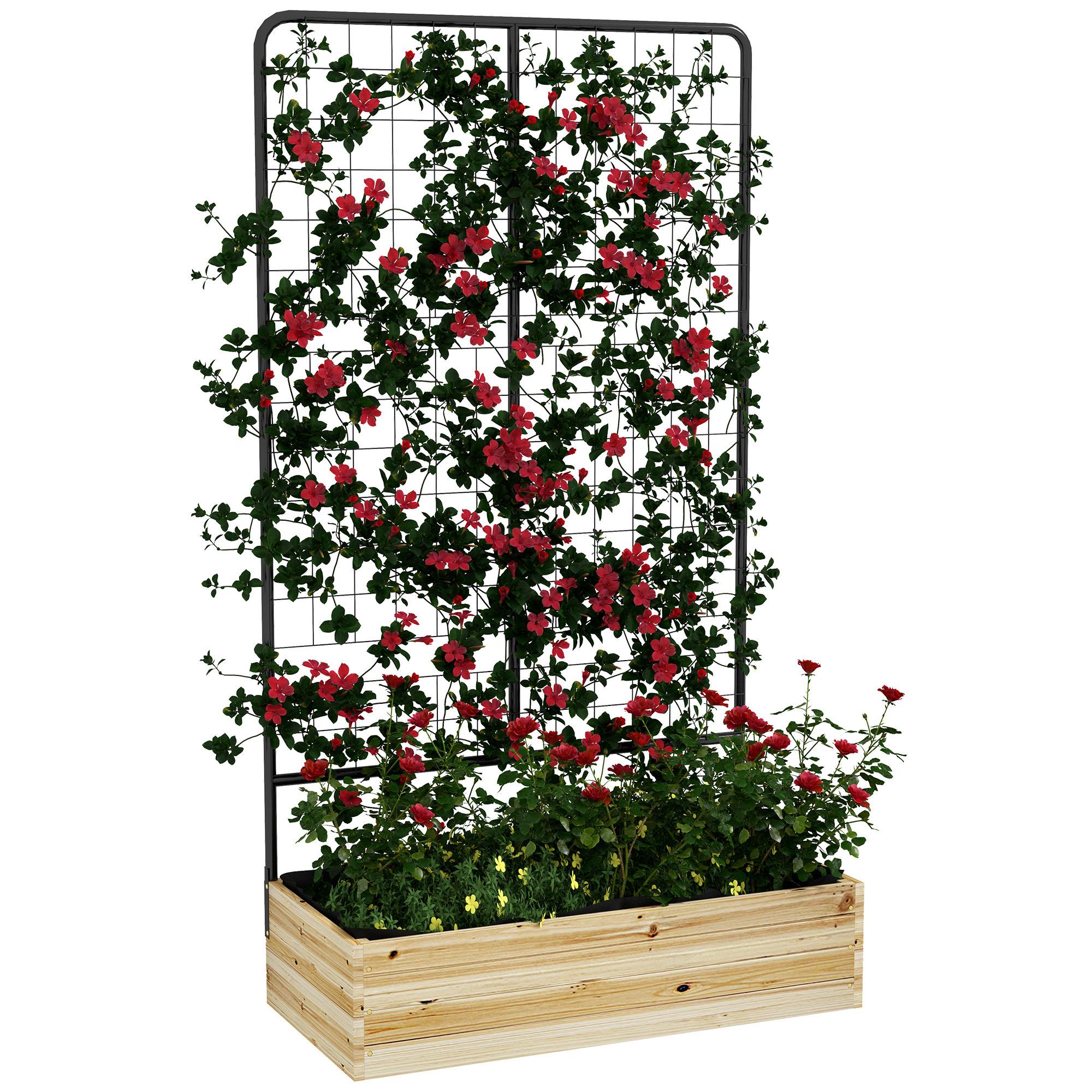 HOCHBEET mit Rankhilfe, Pflanzkasten aus Holz, für Garten, Balkon, Naturholz - Fichtefarben, Holz (38/145/80cm) - Outsunny