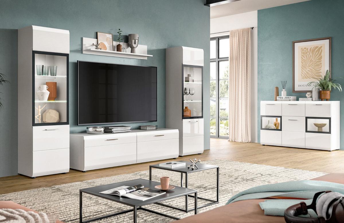 SIDEBOARD weiß Hochglanz 125 x 81 cm, Kommode mit viel Stauraum - Weiß Hochglanz/Silberfarben, Holzwerkstoff/Kunststoff (125/81/37cm) - Inn.Furn