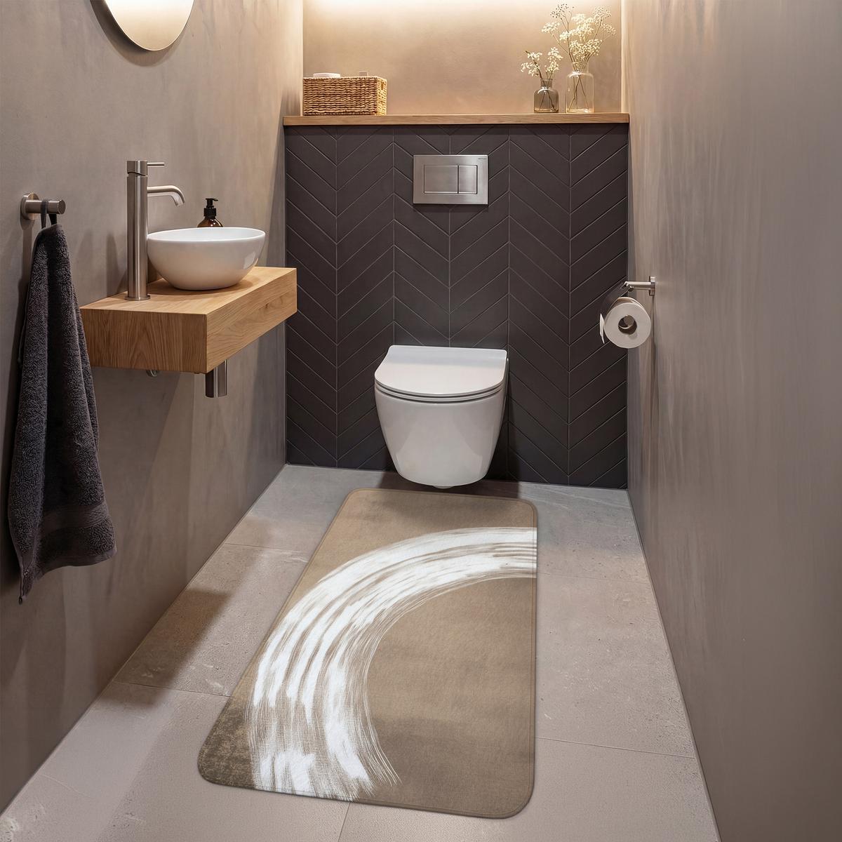 WC-VORLEGER Farbe - Braun - Japandi Toilettenvorleger 60x120 cm - Mokka, Textil (60/1cm) - OnlyWow